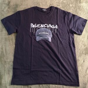Balenciaga Black T-Shirt with White Drip Logo and Cap Graphic